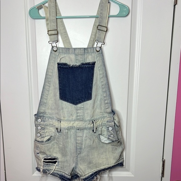 Denim Short Overalls with Pocket - Picture 1 of 12